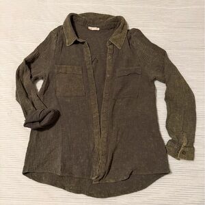 Olive Gauze Button-Up Shirt